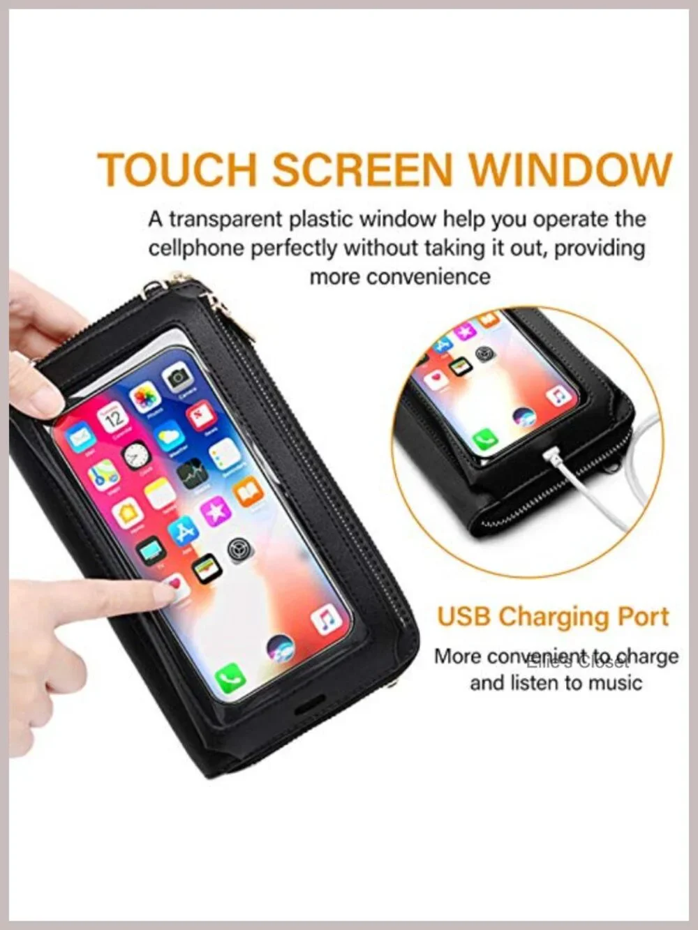 Touch Screen RFID Blocking Wristlet Crossbody Cell Phone Wallet